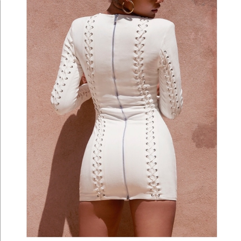 House of CB Alessia White suedette lace up dress